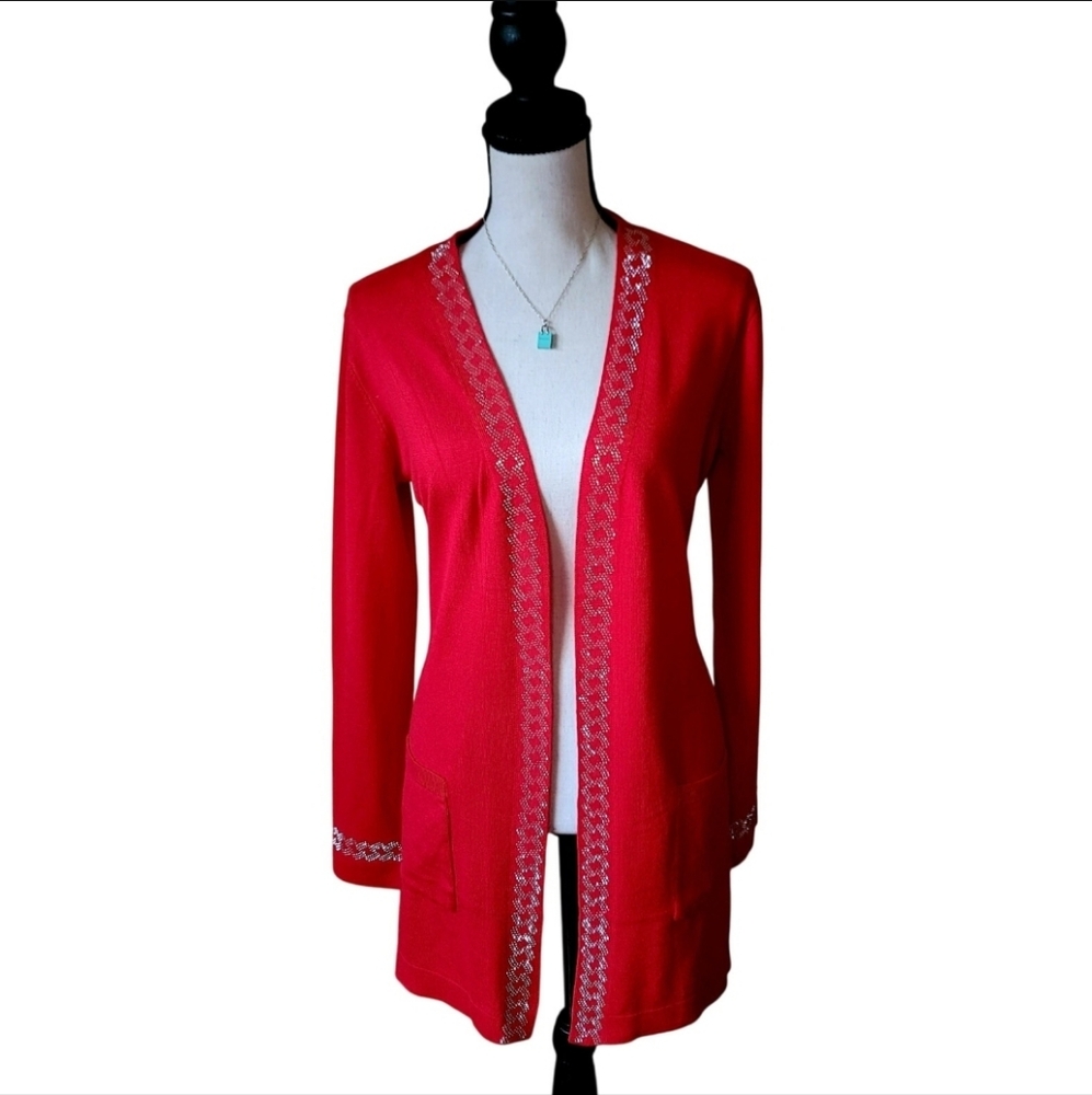 Seven Manor Cardigan Sweater Small Knit Open Front Red Long Sleeve Small NEW NWT